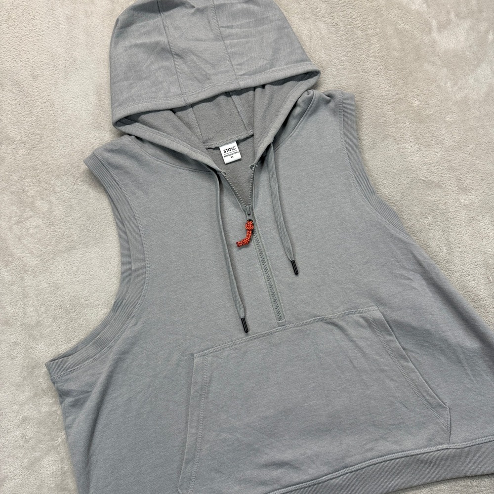 STOIC Shirt Womens XL Vintage Gym 1/2 Zip Vest Grey Sleeveless Hoodie Sweatshirt